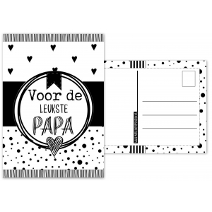 A6 kaart met tekst Voor de leukste papa zwart wit.